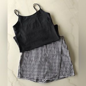 2 Items: Hollister High Rise Gingham Skort and black spaghetti strap tank top